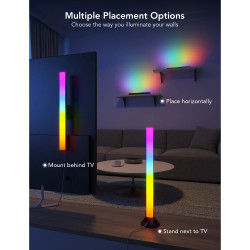 Комплект 2 Smart LED лампи за телевизор Govee H6046 RGBIC, 24W, Адресируеми цветни сегменти, Wi-Fi, Bluetooth, Govee Home, Черен