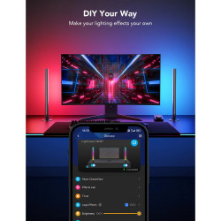 Set 2 Smart LED lampi gamer Govee RGBIC H6047, 24 W, Segmente de culoare adresabile, Wi-Fi, Bluetooth, Govee Home, Negru