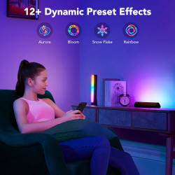 Комплект 2 LED лампи Govee H6056 RGBICWW, 18W, Адресируеми цветни сегменти, Wi-Fi, Bluetooth, Govee Home, Черен