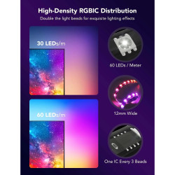 Govee Envisual T2 RGBIC H605C Smart LED TV Strip, 36W, Addressable Color Segments, Wi-Fi, Bluetooth, Up to 65" TV, Color Synchronization, Voice Control, Black