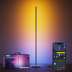 Επίδαυλος λαμπτήρας Smart LED Govee Floor Lamp Basic RGBICW H8076C13, 136 cm, 1000 lm, Wi-Fi, Bluetooth, Matter, Φωνητικός έλεγχος, 58 αποθηκευμένες σκηνές, Μαύρος