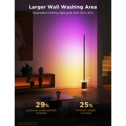 Подова Smart LED лампа Govee Floor Lamp Pro RGBICWW H6079, 170 см, 48W, 2100 lm, 6500K, Wi-Fi, Bluetooth, Govee Home, Черен