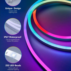 Smart LED лента Govee Neon Rope Light 2 RGBIC H61D3301, 36W, 3 m, 173 lm, Bluetooth, Wi-Fi, Matter, Таймер, Самозалепваща, 252 диода, Бял