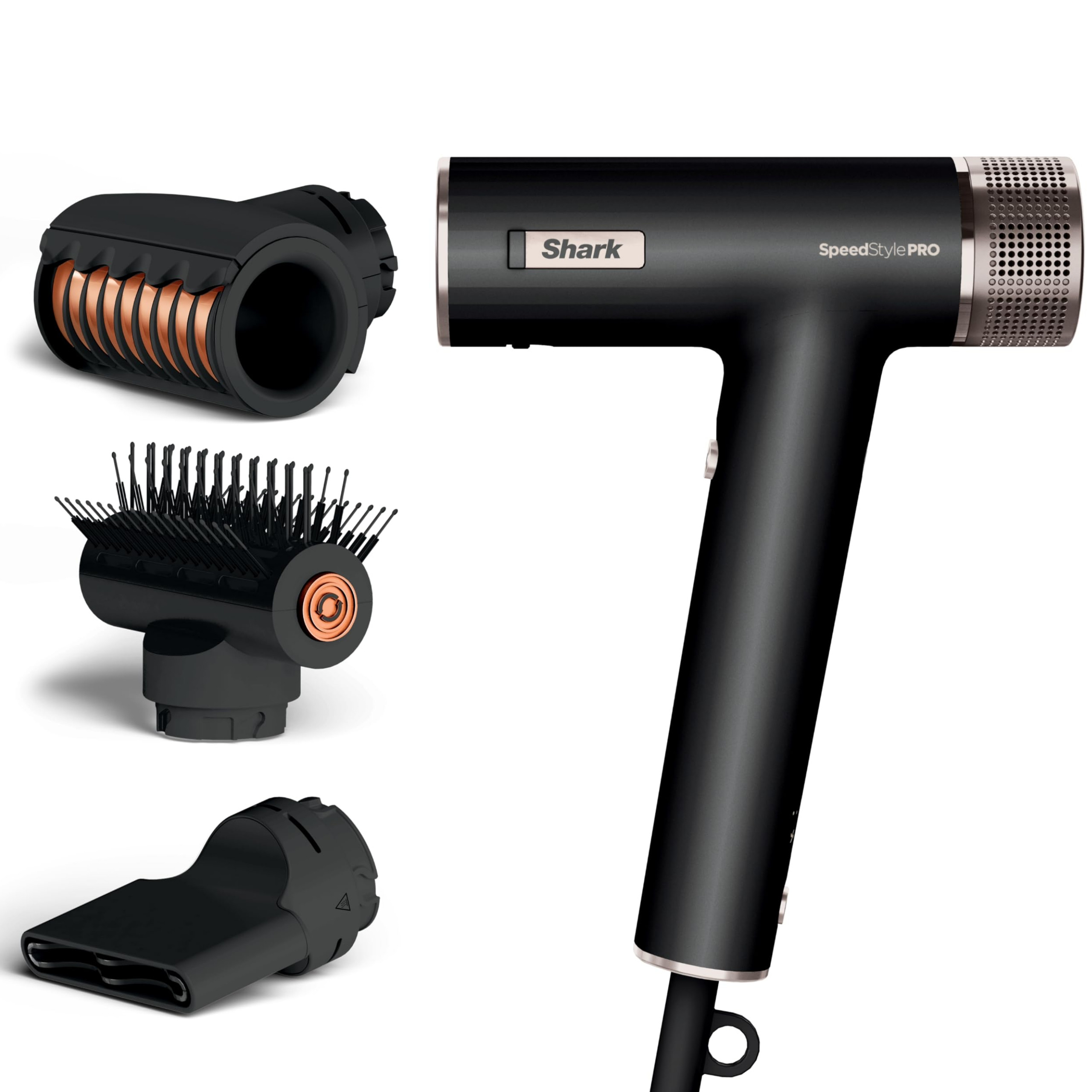 Сешоар за стилизиране на коса 3в1 Shark SpeedStyle Pro HD731EU, 1750W, 3 скорости, 4 темп, Coanda, iQ разпознаване на накрайника, Защита на скалпа, Черен