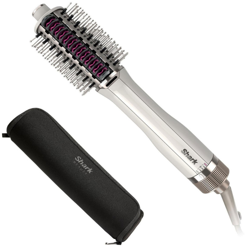Shark SmoothStyle HT212EU Hair Styling and Drying Brush, 900W, 3 heat settings, 215°C, Ceramic coating, Natural bristles, White/silk