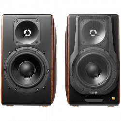 Edifier S3000MKII 2.0 Speakers, 256W RMS, Bluetooth 5.0, Hi-Res certification, Proprietary 5.8 GHz, Optical, Coaxial, USB, Balanced XLR, Remote and mobile control, MDF cabinet, Black/Brown
