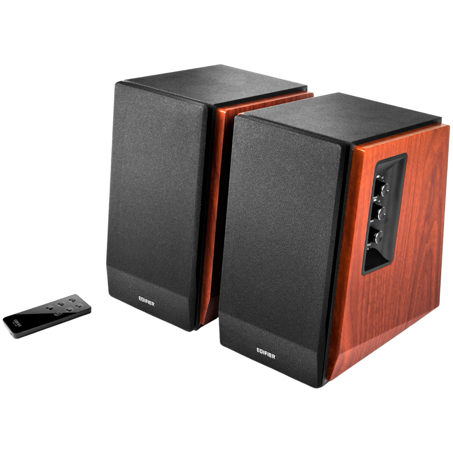 Boxe Edifier R1700BT BR 2.0, 66 W RMS, Bluetooth V5.1, RCA, DSP, DRC, Telecomanda, Lemn MDF, Maro