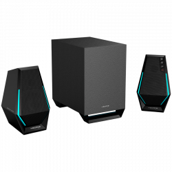 Edifier G1500 MAX 2.1 Audio System, BT V5.3, USB, AUX, 2.5-inch Drivers, 4-inch Subwoofer, RGB Lighting, 30W (RMS), Black