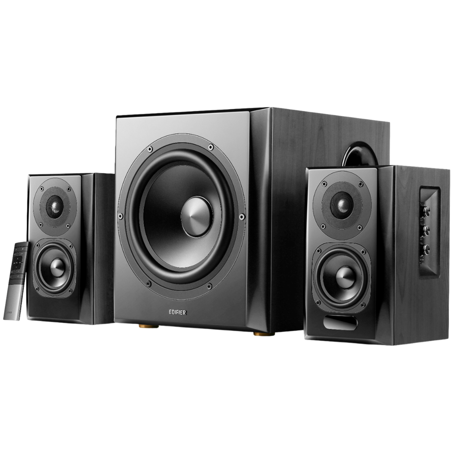 Boxe Edifier S351DB 2.1, 150 W RMS, Bluetooth V5.1, Optic, coaxial, RCA, PC, AUX, DSP&DRC, Carcasa MDF, Telecomanda, Negru