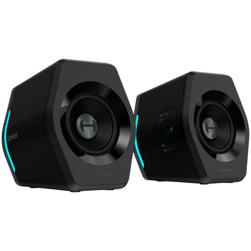 Edifier G2000 2.0 Audio System, BT V5.1, USB, AUX, 2.75-inch Drivers, RGB Lighting, 16W (RMS), Black
