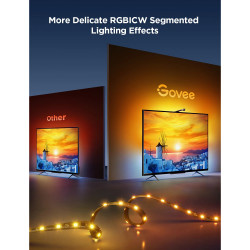Smart LED лента за телевизор Govee TV Backlight 3 Lite H60993D2, 24W, До 75"-85", 5 м, 612 lm, RGBICW, 108 диода, Bluetooth, Wi-Fi, Черен