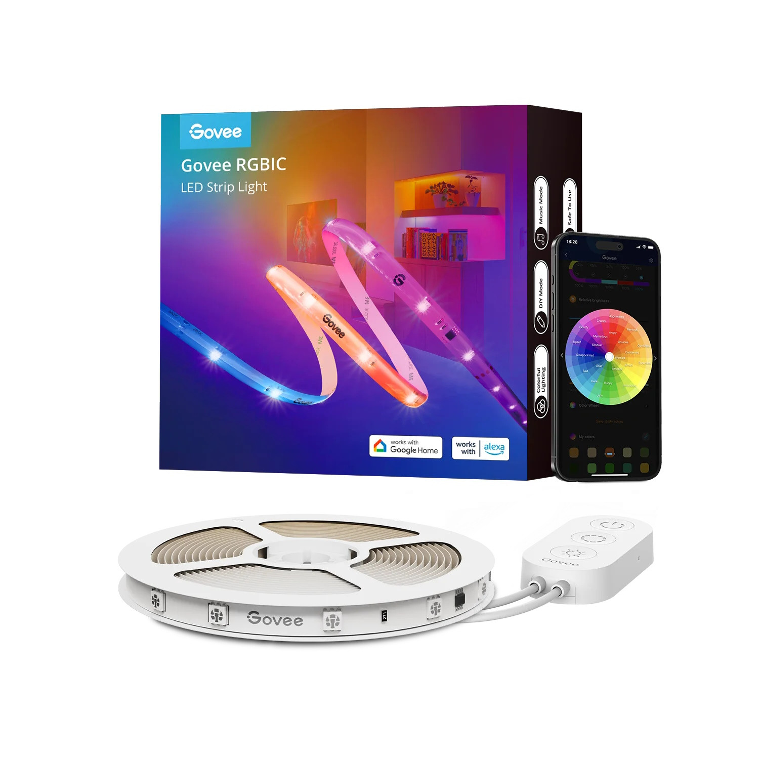 Smart LED лента Govee RGBIC H612CCD1, 36W, 10 м, RGBICW, 240 диода, Bluetooth, Wi-Fi, Черен