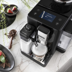 DeLonghi Rivelia Onyx Black EXAM440.55.B Espresso Machine, 1450W, 19 bar, 1.4 L, 16 drinks, Aroma, LatteCrema Hot, Twin Shot, Bean Adapt, TFT touchscreen display, Matte Black