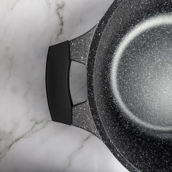 Royalty Line RL-BS30ML Deep Pot, 30 cm, 7 L, Marble Non-Stick Coating, Glass Lid, PFOA-Free, Induction Compatible, Black