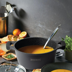 Royalty Line RL-BS30ML Deep Pot, 30 cm, 7 L, Marble Non-Stick Coating, Glass Lid, PFOA-Free, Induction Compatible, Black