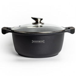 Royalty Line RL-BS30ML Deep Pot, 30 cm, 7 L, Marble Non-Stick Coating, Glass Lid, PFOA-Free, Induction Compatible, Black