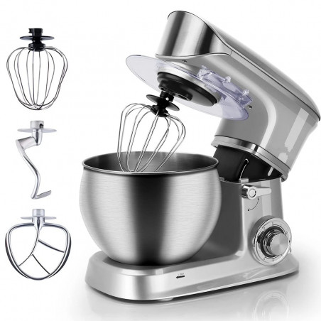 Mixer planetar Royalty Line RL-PKM1900.7, 1900W, Cupa inox 6.5 L, 6 viteze + Pulse, Accesorii, Argintiu
