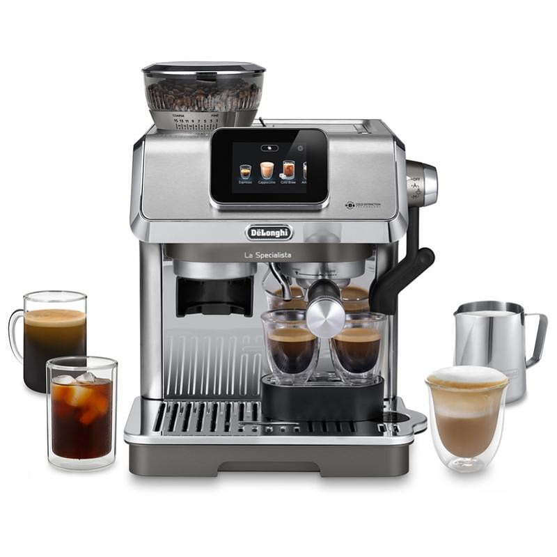Еспресо машина DeLonghi EC9455.M La Specialista Touch, 1450W, 19 bar, 1.7 л, 4 темп, 5 нива на пяна, 15 степени на смилане, Bean adapt, Сензорен дисплей, Сребрист