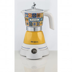 Ariete Moka Vintage Positano 1358/1P Aparat electric de cafea, 400 W, 4 cești, utilizare fără cablu, bază rotativă la 360 de grade, alb/galben