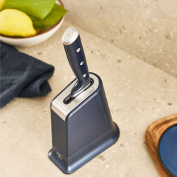 Tefal K297S244 Kitchen Knife, 20 cm, Stainless Steel, Stand with Built-in Sharpener, Finger Guard, Black