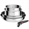 Set de tigaii si cratite Tefal L881S504, 5 piese, Otel inoxidabil, Acoperire antiaderenta din titan, Rezistente la cuptor pana la 250°C, Maner detasabil, Inductie, Argintiu