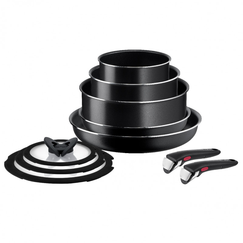 Комплект тигани Tefal Ingenio Easy Cook & Clean L1539053, 10 части, Подвижни дръжки, Незалепващо покритие, Thermo Signal, Черен