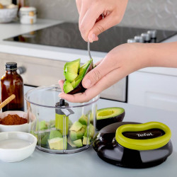 Tefal K1320404 Handheld Chopper with Cord, 0.9 L, Automatic Cord Retraction, 2 Stainless Steel Blades, Lid Lock, Black/Green