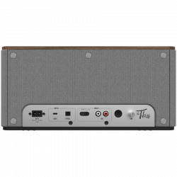 Boxa Klipsch The Three Plus Walnut, 120 W, 2.1, 45 Hz, USB+USB-C, Tip A, RCA, Bluetooth, Aplicatie mobila, Nuc/Gri