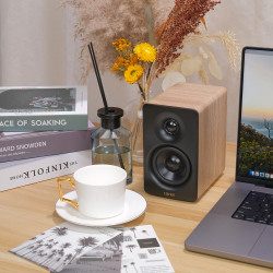 Difuzoare Edifier M60 CL-OAK, 66 W RMS, Bluetooth V5.3, Hi-Res & Hi-Res, DSP, USB-C, 3,5 AUX, ConneX, carcasă realizată manual, maro