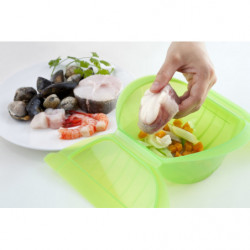 Lekue 1009027 Microwave Steamer, 500 ml, 1–2 servings, Platinum Silicone, Green