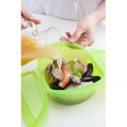 Lekue 1009027 Microwave Steamer, 500 ml, 1–2 servings, Platinum Silicone, Green