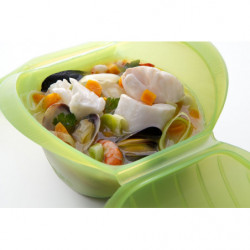 Vas pentru gatit la abur in cuptorul cu microunde Lekue 1009027, 500 ml, 1-2 portii, Silicon platin, Verde