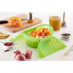 Vas pentru gatit la abur in cuptorul cu microunde Lekue 1009027, 500 ml, 1-2 portii, Silicon platin, Verde