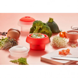 Lekue 1009028 Microwave Egg Cooker, 100 ml, For 1 Egg, Platinum Silicone, Clear/Red