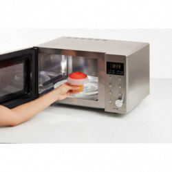 Recipient gatit oua la cuptorul cu microunde Lekue 1009028, 100 ml, 1 ou, Silicon platinat, Transparent/Rosu