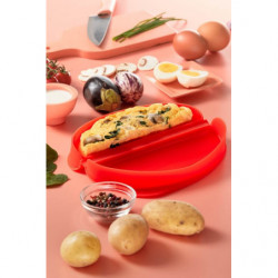 Lekue 1009029 Microwave Omelet Dish, 23 x 10 x 3.5 cm, Platinum Silicone, -60 to +220°C, Clear/Red