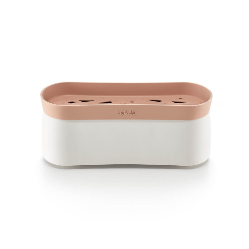 Σκεύος για μαγείρεμα ζυμαρικών στο φούρνο μικροκυμάτων Lekue 1009032, 1,5 λίτρα, 28x11x11,2 εκ., πλατινένιο σιλικόνη, από -20 έως +100C, λευκό/καφέ