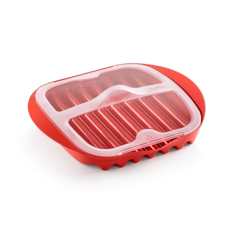 Lekue 1009034 Microwave Bacon Cooker, Holds up to 6 slices of bacon, 25x28x6 cm, -20 to +150°C, Red