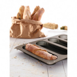 Lekue Baguette Baking Pan 1009039, 29x20x2 cm, 600 ml, 4 compartments, Platinum silicone, -60 to +220°C, Brown