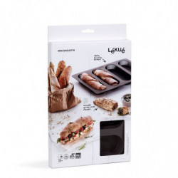 Φόρμα για ψήσιμο μπαγκέτας Lekue 1009039, 29x20x2 εκ., 600 ml, 4 διαμερίσματα, πλατινένιο σιλικόνη, από -60 έως +220C, καφέ