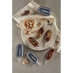 Set 4 forme pentru inghetata pe bat Lekue 1009044, 350 ml, -20°C / +100°C, Capace, Gri