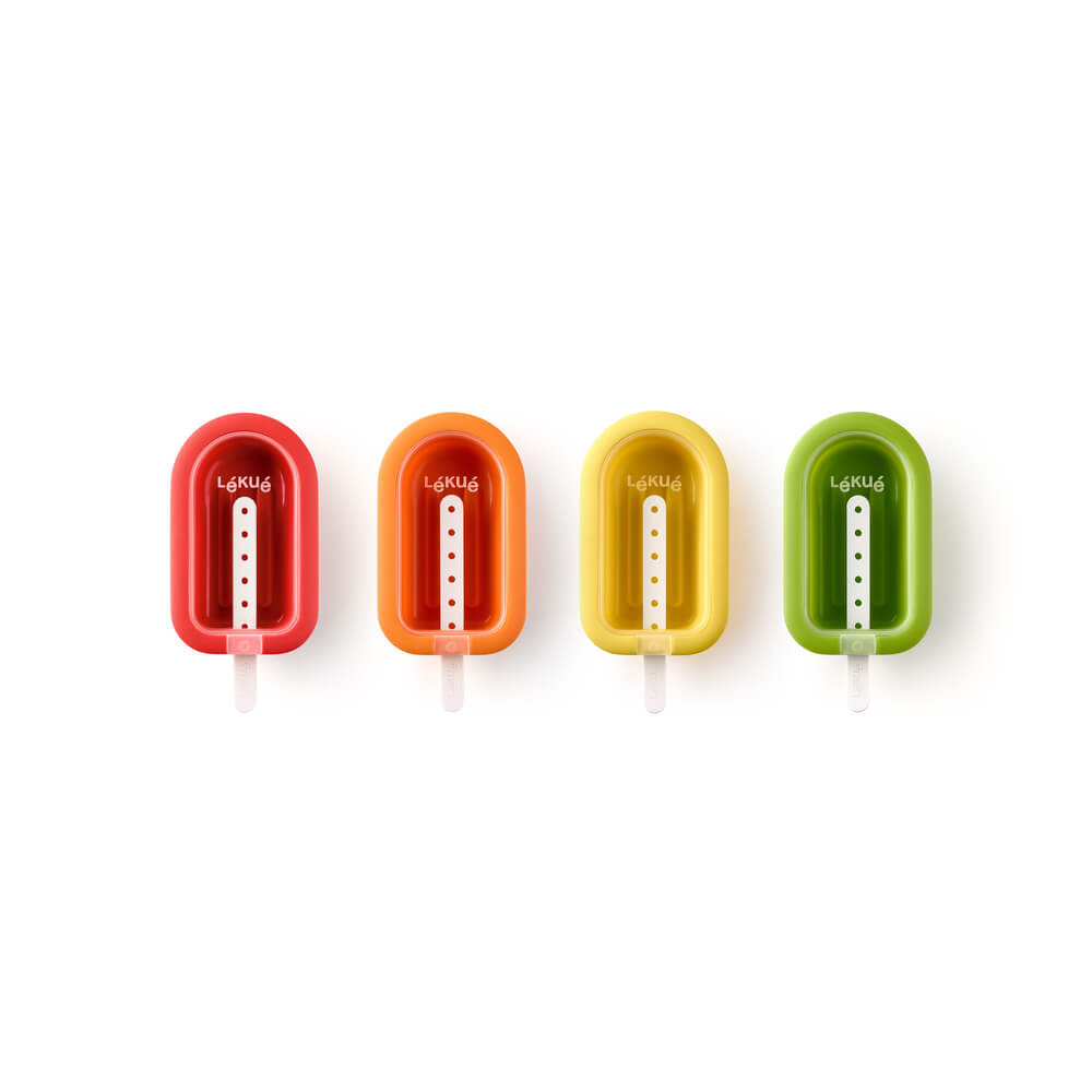Set 4 forme pentru inghetata Lekue 1009046, 240 ml, -20°C / +100°C, Capace, Multicolore