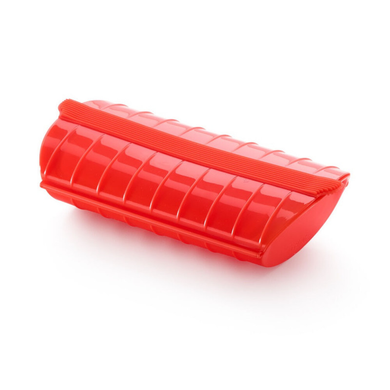 Lekue 1009048 Microwave Steamer with Rack, 1–2 servings, Platinum Silicone, Red