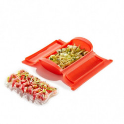 Lekue 1009048 Microwave Steamer with Rack, 1–2 servings, Platinum Silicone, Red