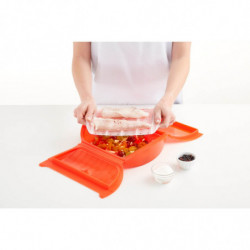 Vas gatire la aburi pentru cuptorul cu microunde Lekue 1009048, 1-2 portii, Silicon platinat, Rosu