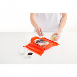 Vas gatire la aburi pentru cuptorul cu microunde Lekue 1009048, 1-2 portii, Silicon platinat, Rosu