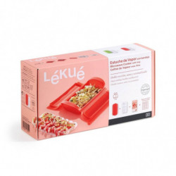 Vas gatire la aburi pentru cuptorul cu microunde Lekue 1009048, 1-2 portii, Silicon platinat, Rosu