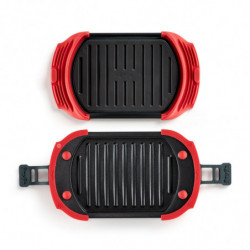 Grill pentru cuptorul cu microunde Lekue 1009081, 25,2 x 14,8 x 5,4 cm, Silicon platinat, Otel cu acoperire antiaderenta, 0 /+240 °C, Roșu