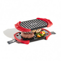 Lekue 1009081 Microwave Grill Pan, 25.2 x 14.8 x 5.4 cm, Platinum Silicone, Non-stick Steel, 0 to +240°C, Red