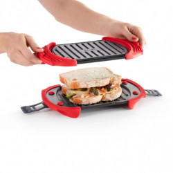 Grill pentru cuptorul cu microunde Lekue 1009081, 25,2 x 14,8 x 5,4 cm, Silicon platinat, Otel cu acoperire antiaderenta, 0 /+240 °C, Roșu